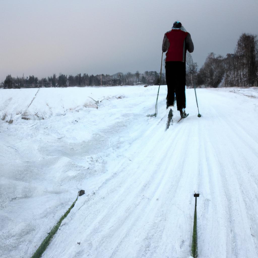 Person cross-country skiing in snow