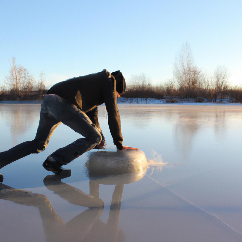 Person sliding stone on ice