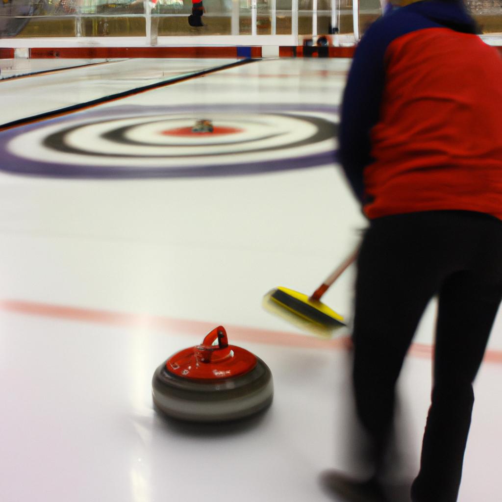 Person curling on ice rink