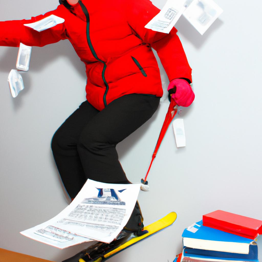 Person skiing with financial documents