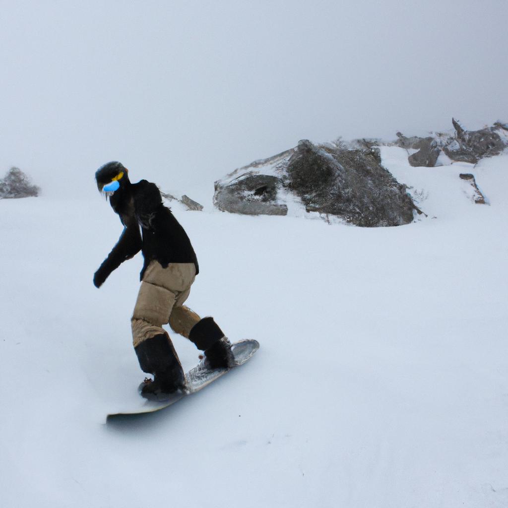 Person snowboarding down snowy slope