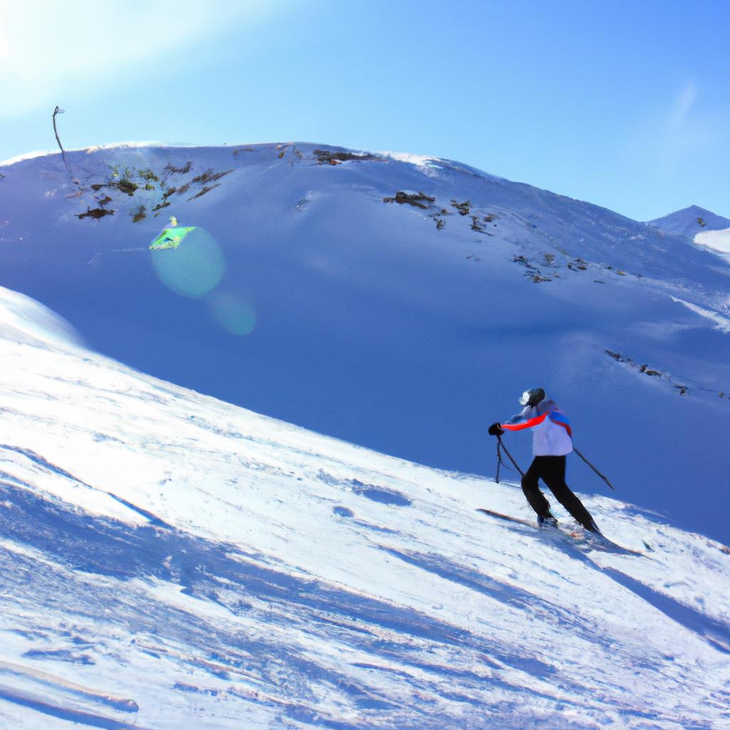 Person skiing in snowy mountains